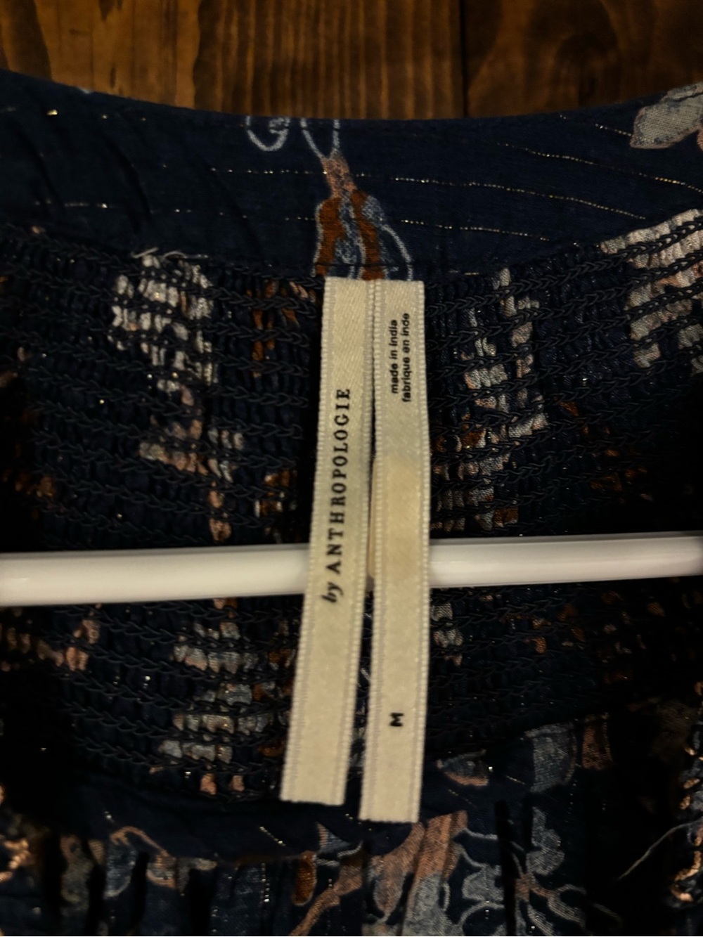 By Anthropologie Long-Sleeve Smocked Jacquard Top Medium Puff Sleeve - Picture 8 of 11